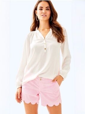 LILLY PULITZER, Women’s Buttercup Short Pink & White Stripe Seersucker, Size 10